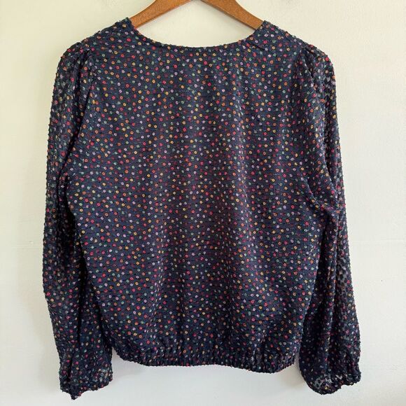Women's Navy Polka Dot Blouse - Picture 13 of 14